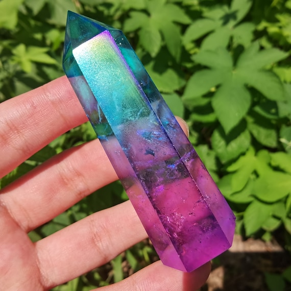 1pc Color Titanium Rainbow Point Wand Quartz Crystal Point Healing Reiki Stone 