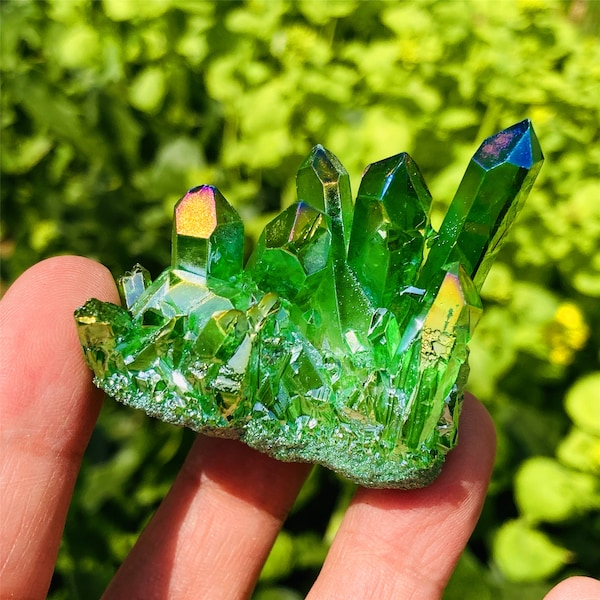 55g+ Rainbow Titanium Green Aura Quartz Crystal Cluster,Crystal Point,Quartz Vug,Mineral Specimen,Home decoration,Crystal Reiki Gifts.