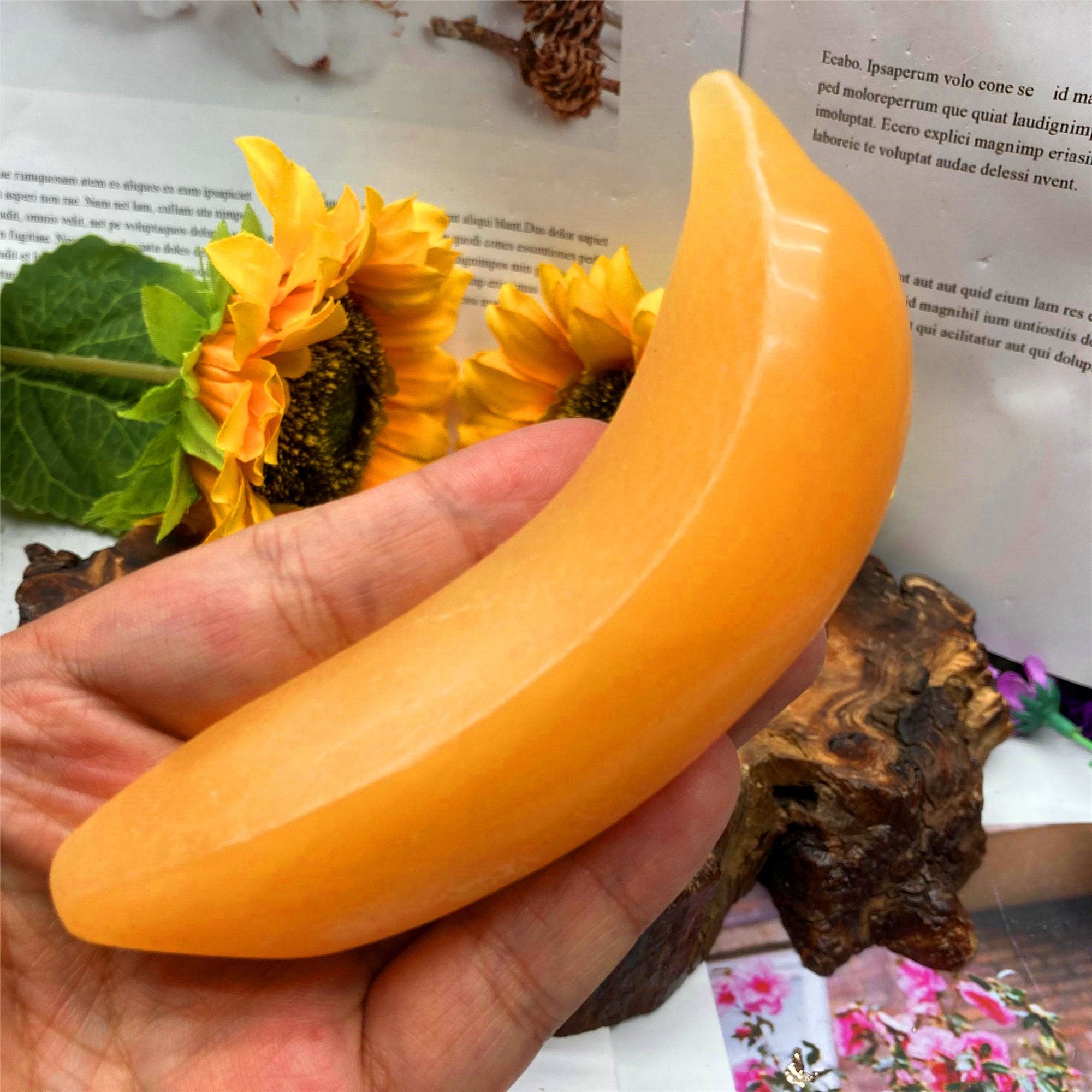 1pc Natural Hand Yellow Calcite Banana Carvedquartz Crystal Etsy