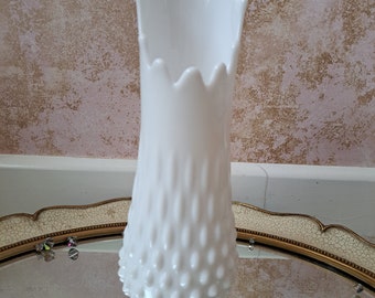 Fenton Hob Nail Milk Glass Swung Vase