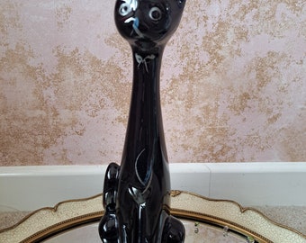 Tall Kitsch Black Cat Scoop head Vase