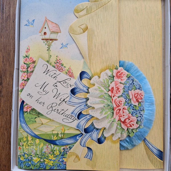 Vintage 1950's " with love to My Wife on her Birthday" Boxed unused greetings card.