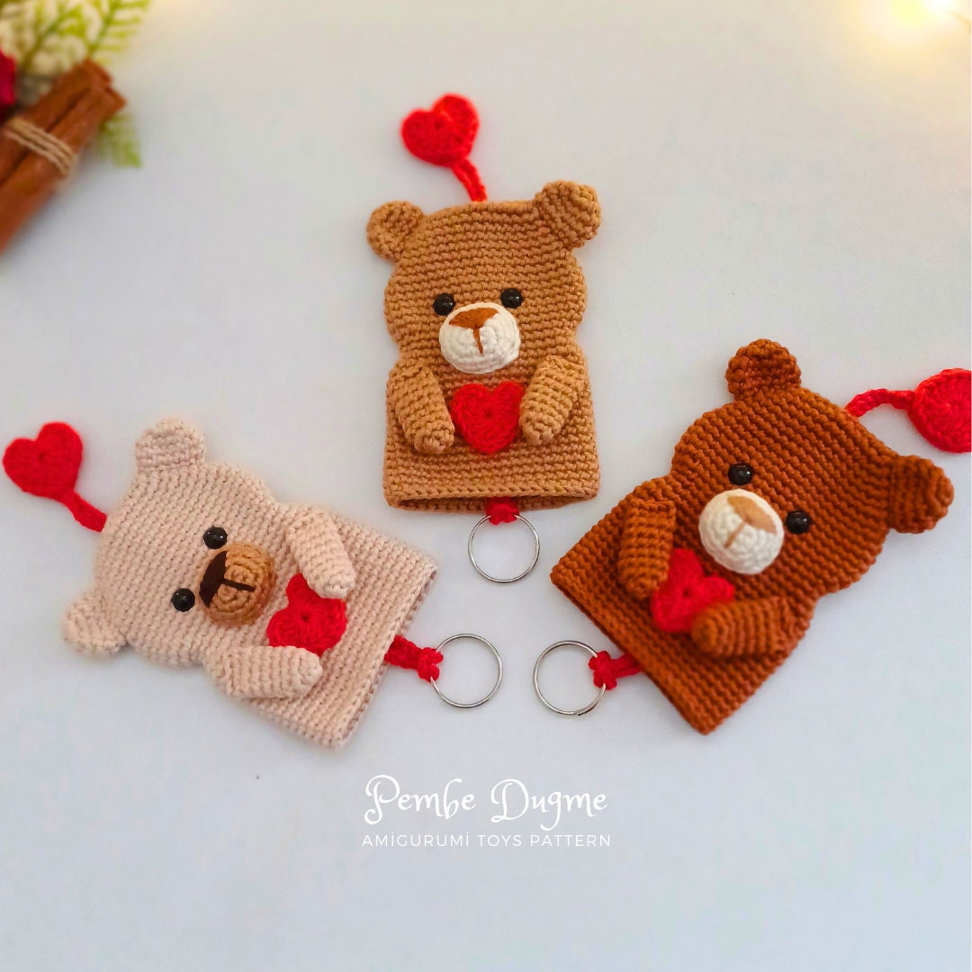Crochet Teddy Bear Heart Keychain Pattern: Amigurumi Bear (PDF) - Etsy