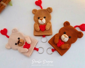 Crochet Teddy Bear Heart Keychain Pattern: Amigurumi Bear (PDF)