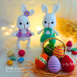 Häkelanleitungen Osterhasen, gehäkeltes Ei und gehäkelter Osterkorb - Amigurumi Häschen Muster, Ostern Amigurumi Ei