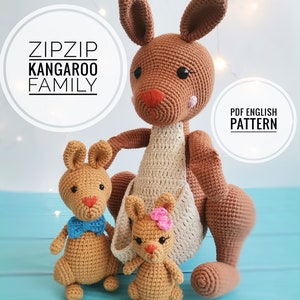 ZIPZIP Känguru Familie Häkelanleitung PDF - Amigurumi Kangaroo Pattern - Mommy, Brother, Baby Känguru