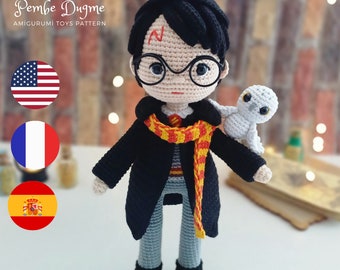 Haakpatroon tovenaarjongen: amigurumipop en sneeuwuil (Engelse, Spaanse en Franse pdf)