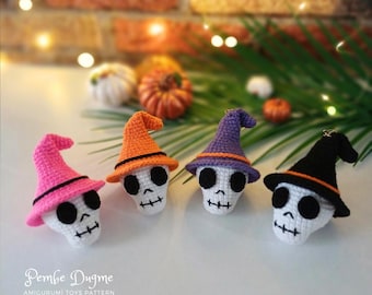 Skull Amigurumi Keychain Pattern Pdf Tutorial Halloween Crochet Gift