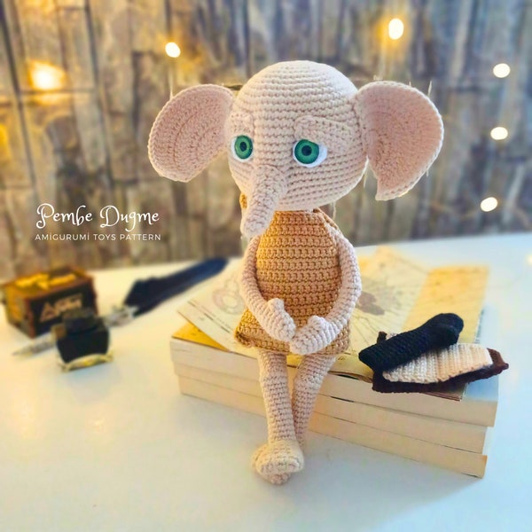 Modèle au crochet Amigurumi elfe, l'elfe de maison, modèle au crochet pour poupée elfe en téléchargement numérique, modèle PDF