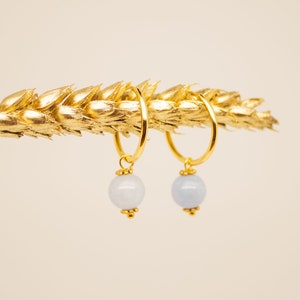 Earrings hoop earrings made of gold-plated sterling silver with gemstone pendant made of blue aquamarine image 1