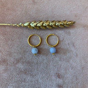 Earrings hoop earrings made of gold-plated sterling silver with gemstone pendant made of blue aquamarine image 2