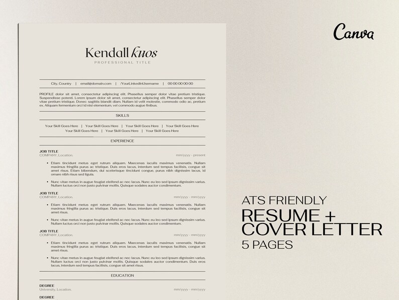 ATS Friendly Resume Template Canva - Il 794xN.4147565826 F9fg 