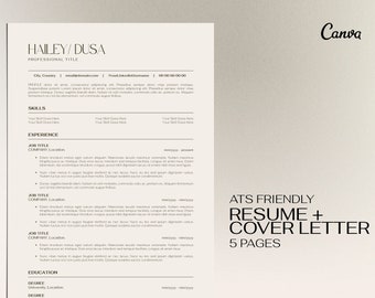 ATS Friendly Resume Template Canva, ATS Compatible Resume, Professional ATS Optimized Resume Template, Instant Download, Canva Resume