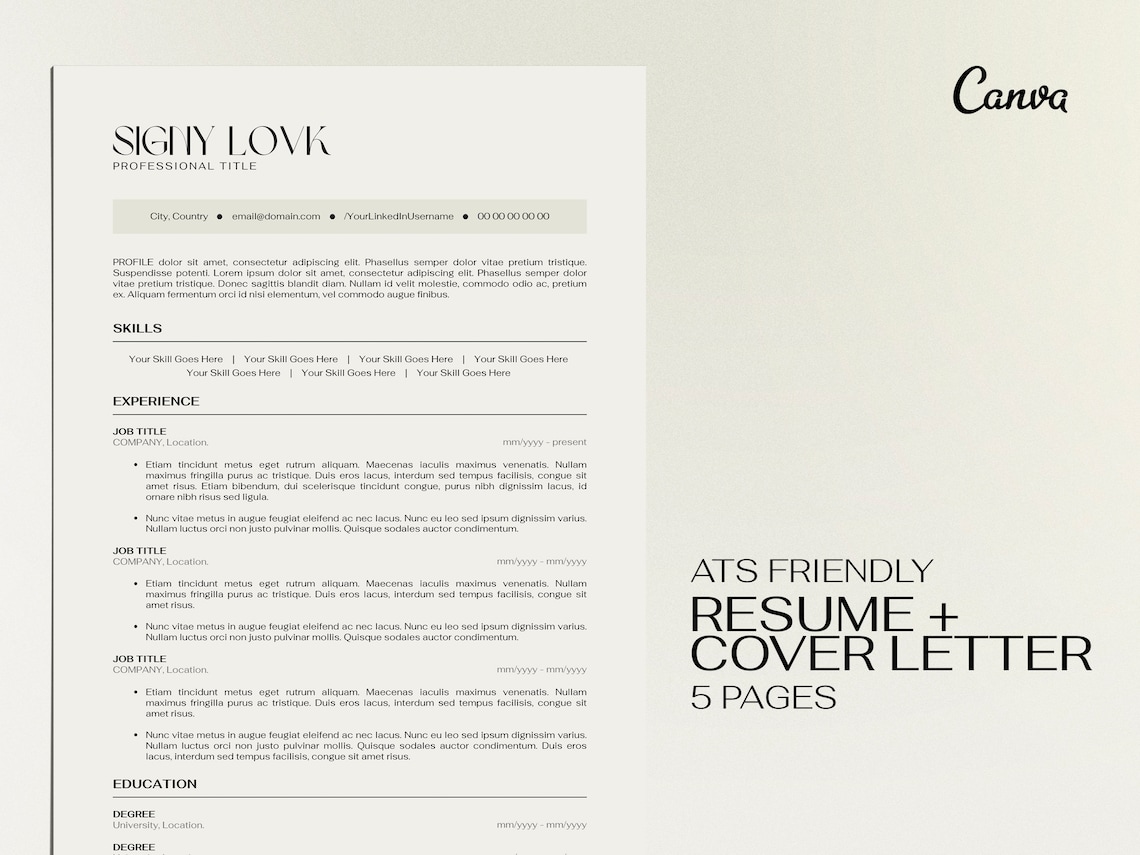 ATS Friendly Resume Template Canva ATS Compatible Resume Etsy