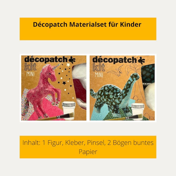 DIY Set - Décopatch Kit Mini - Figuren: Dino / Einhorn - Für Kinder