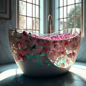 DIGITAL AI ART Luxury Bathtub with Fresh Petals Printable Bathroom Decor