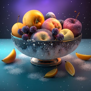 DIGITAL AI ART Printable Fruit Bowl Glazed with Love Home/Wall Decor