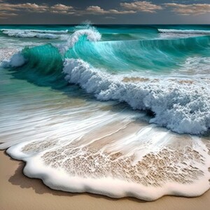DIGITAL AI ART Ocean Waves on the Beach Home/Office Wall Decor