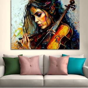 DIGITAL AI ART Abstract Design Girl's Violin Wall Decor