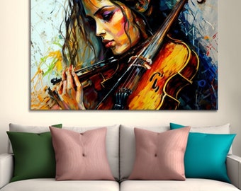 DIGITAL AI ART Abstract Design Girl&#39;s Violin Wall Decor