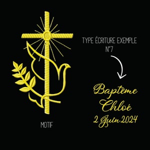 Écharpe étole de Baptême où Communion brodée personnalisée, croix colombe esprit saint, coton tissée en France et livraison gratuite