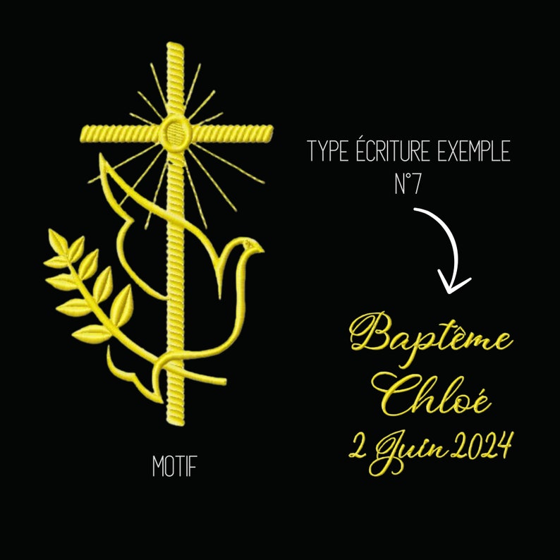 Écharpe étole de Baptême où Communion brodée personnalisée, croix colombe esprit saint, coton tissée en France et livraison gratuite