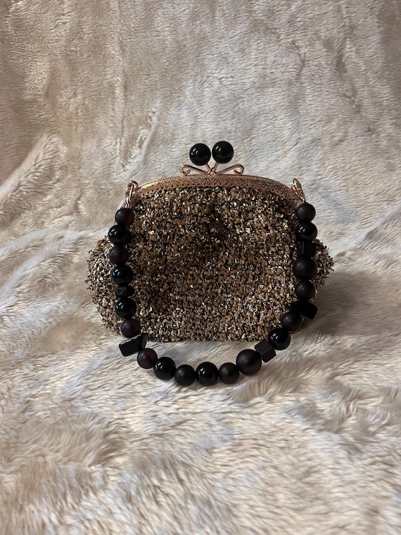 Bolso negro hecho a mano, bolso tejido a mano, bolso de hombro