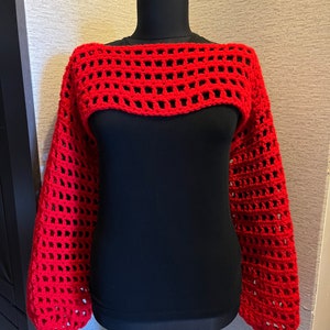 READY TO SHIP | Handmade Red Crochet Crop, Red Crochet Cardigan, Afghan Crochet, Granny Square Cardigan