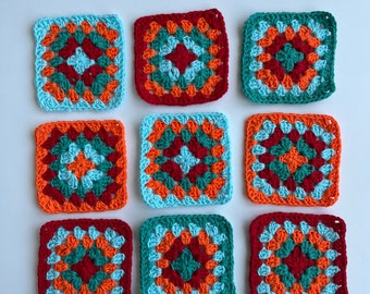 Handmade Crochet Square Kit, Crochet Granny Square, Colorful Squares, Crochet Cardigan Sweater, Granny Square Cardigan, Granny Square Kit