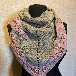 Gray Handmade Crochet Shawl, pink handmade crochet Scarf ,afghan crochet, crochet scarf, winter scarf for women