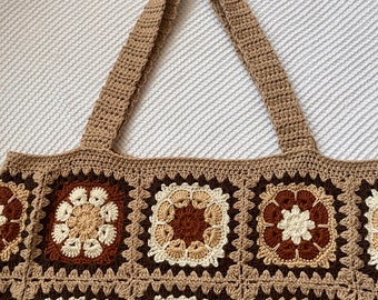 READY TO SHIP | Handmade Crochet Granny Square Shoulder Bag, patchwork, afghan crochet, gift for her, colorful crochet travel market bags