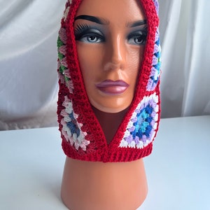 VERSANDFERTIG | Rote Gehäkelte Mütze, Rote Gehäkelte Balaclava, Bunte Mütze, Kopfwärmer, Rote Wintermütze