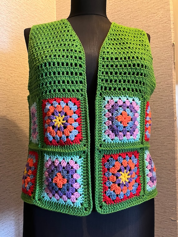 Granny Crochet Chalecos Faciles De Tejer Chaleco Cuadrado Tejido A
