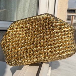 GoldClutch Bag, Handmade Gold Crochet Bag, Cloud Bag, Women’s Purse, gift for her, hand knit evening Bag for women, wedding bag,bridebag