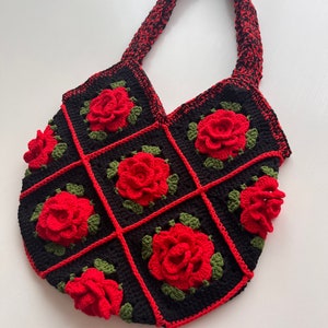 READY TO SHIP | Handmade Black Crochet Shoulder Bag, Granny Square, Black Crochet Handbag, gift for her, afghan crochet