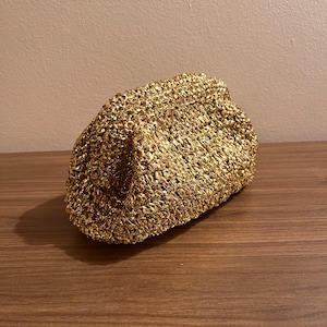 Handgemaakte gouden gehaakte tas, raffia-clutch, tas, damestas, cadeau voor haar, gouden avondtasje voor vrouwen, wintertas