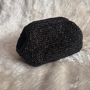 Handmade Black Crochet Bag, Raffia Clutch Bag, Cloud Bag, Women’s Purse, gift for her, gold evening Bag for women,  black wedding bag