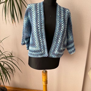 Handmade Blue Crochet Cardigan, chunky cardigan, blue winter cardigan, afghan crochet, hand knit blue winter cardigan, gift