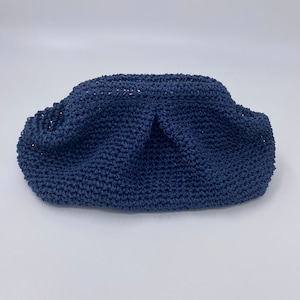 Handmade Navy Blue Crochet Bag, Hand Knit handbag, Blue Raffia Clutch Bag, Cloud Bag, Women’s Purse, gift for her, blue evening bag, wedding