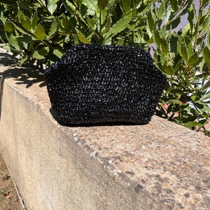 Black Raffia Clutch Bag, Handmade Black Crochet Bag, Cloud Bag, Women’s Purse, gift for her, hand knit evening Bag for women, wedding bag
