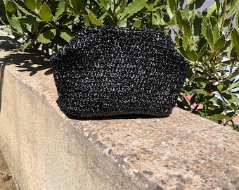 Black Raffia Clutch Bag, Handmade Black Crochet Bag, Cloud Bag, Women’s Purse, gift for her, hand knit evening Bag for women, wedding bag