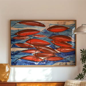 Tableau Moderne 70x30 – Soleil Sur Mer, Relief, Fait Main, Gesso Et Acrylique
