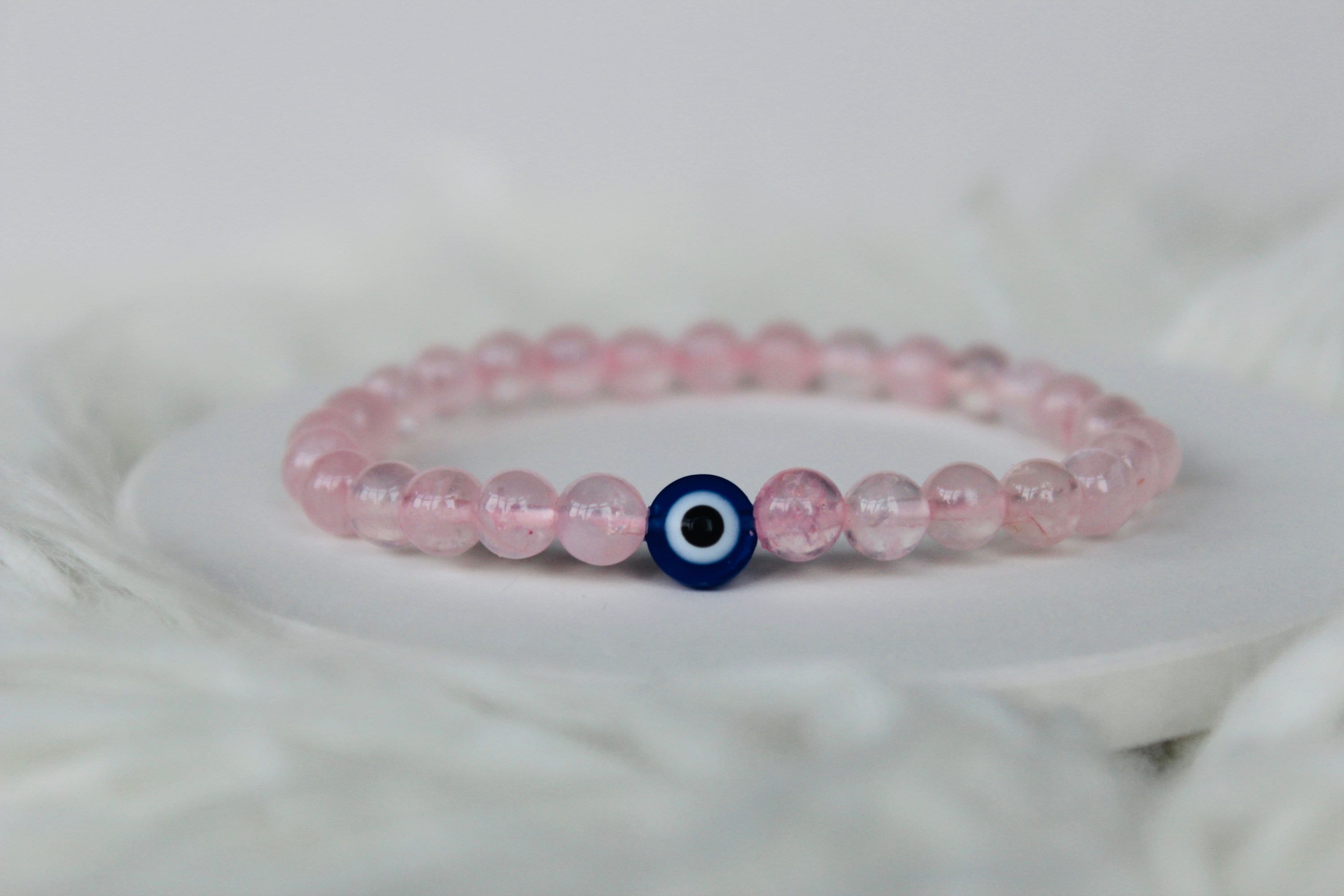 Rose Quartz and Evil Eye Bracelet - Love Bracelet - Nazar 