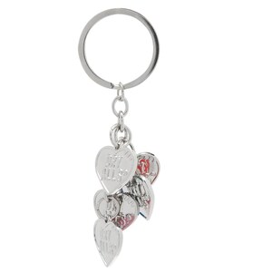 May include: Silver keychain with a silver ring and multiple silver heart-shaped charms. The charms have different engravings, including "My All" and "Love You".