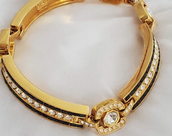 Vintage Camrose Kross Jacqueline Kennedy JBK 1980s Simulated Diamonds & Sapphire Gold Bracelet