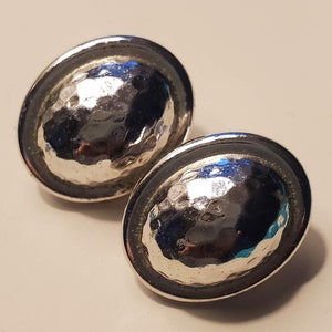 Vintage 1980s Monet Hammered Silver Oval Clip Earrings image 2