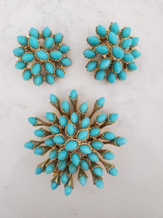 Vintage Joseph Mazer Jomaz Unsigned Brushed Goldtone and Turquoise