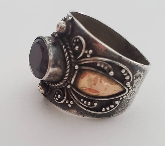 Antique Victorian Sterling, Copper and Garnet Wom… - image 2