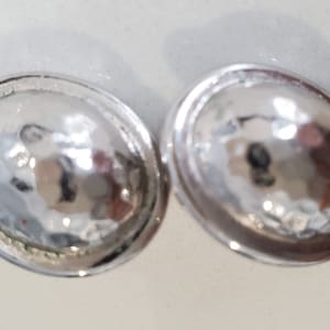 Vintage 1980s Monet Hammered Silver Oval Clip Earrings image 1