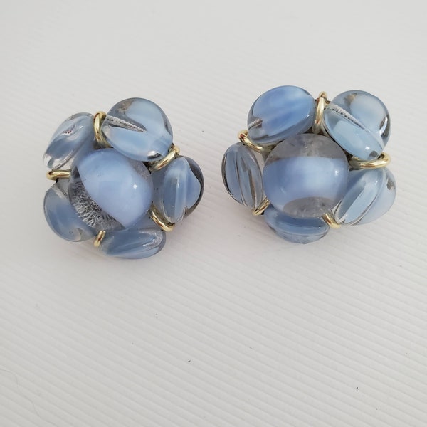 Vintage 1950s Blue Glass W. Germany Earrings